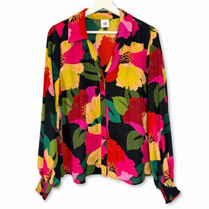Cabi Flora Blouse Black Multi-color Floral V-Neck Top Size Medium Style #4632